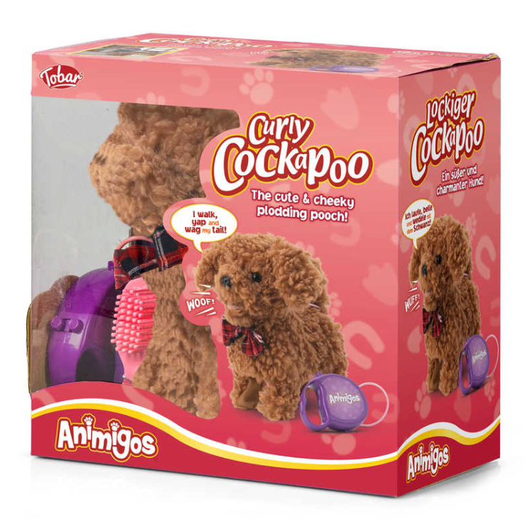 Animigos Walking, Barking Curly Cockapoo Box