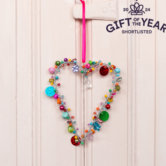 Handmade Beaded Heart Decoration - Small display