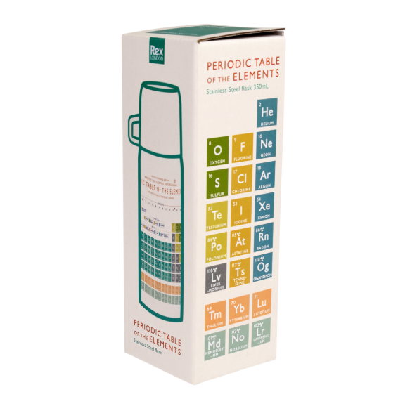 Periodic Table Flask and Cup 1970s Style box side