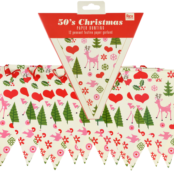 Paper Bunting 1950s Christmas and box