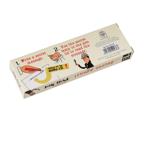 Secret Agent Invisible Ink Spy Pens (set of 2) box back