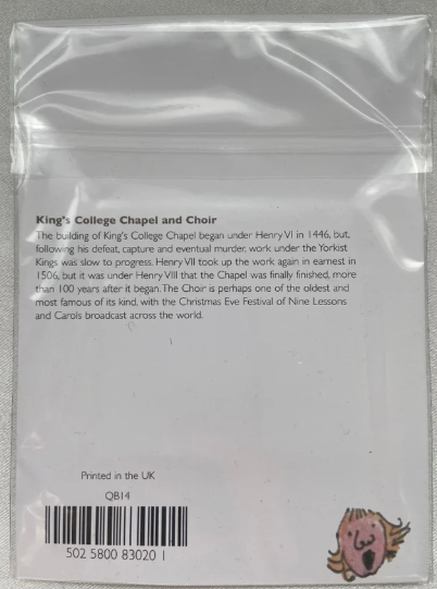 King's College Chapel & Choir Henry VIII Fridge Magnet - Quentin Blake Design - University of Cambridge back