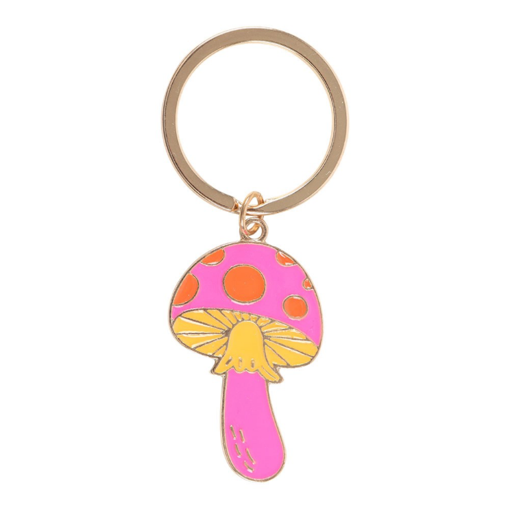Pink, orange and yellow enamel metal Funky Fungi Mushroom Keyring