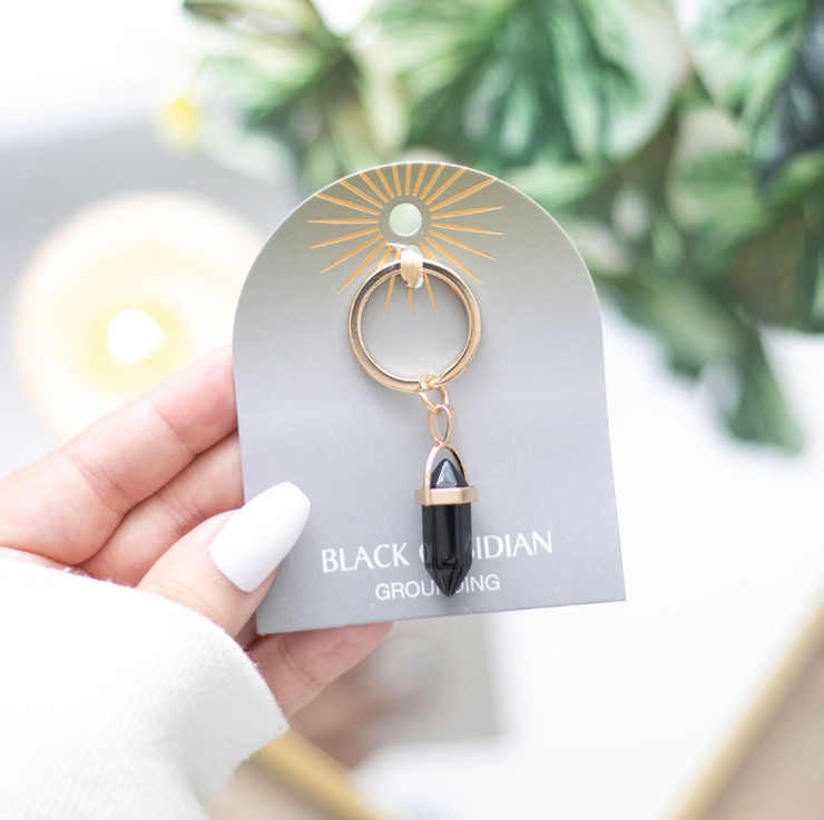 Black Obsidian Crystal Keyring display