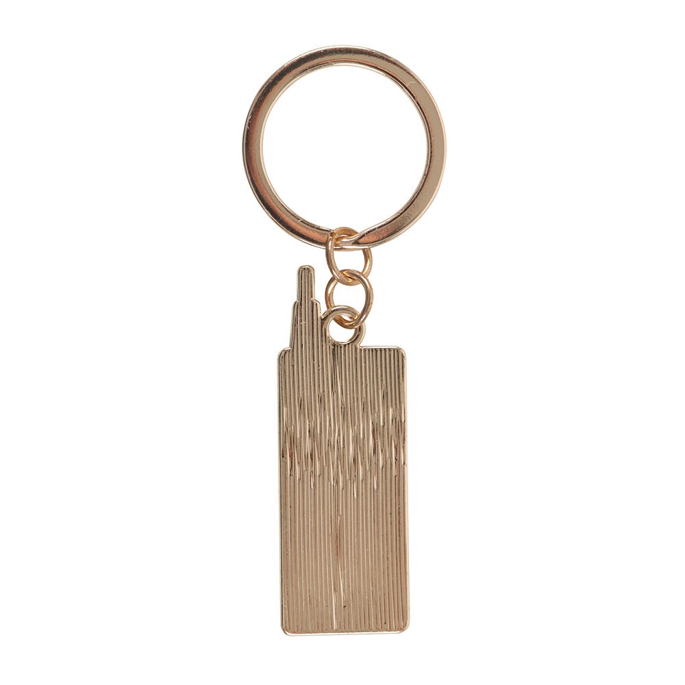 back of keychain plain gold colour with a rectangular tag on a white background