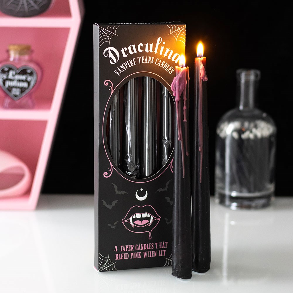 Set of 4 Pink and Black Vampire Tears Taper Candles