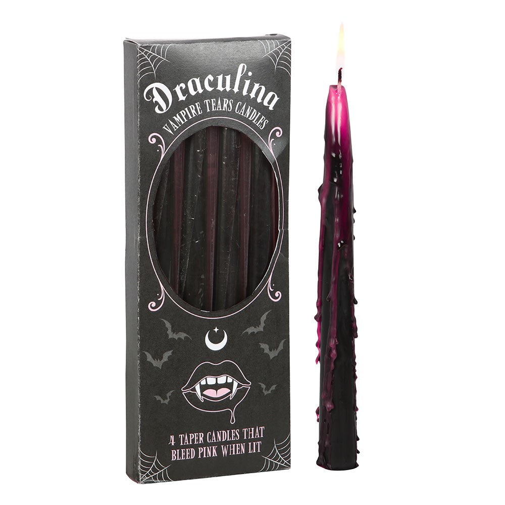Set of 4 Pink and Black Vampire Tears Taper Candles