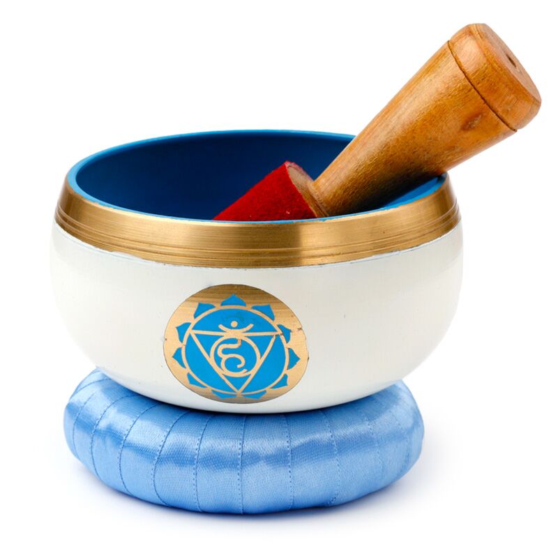 Singing Bowl Light Blue Chakra with mango wood stick and cushion