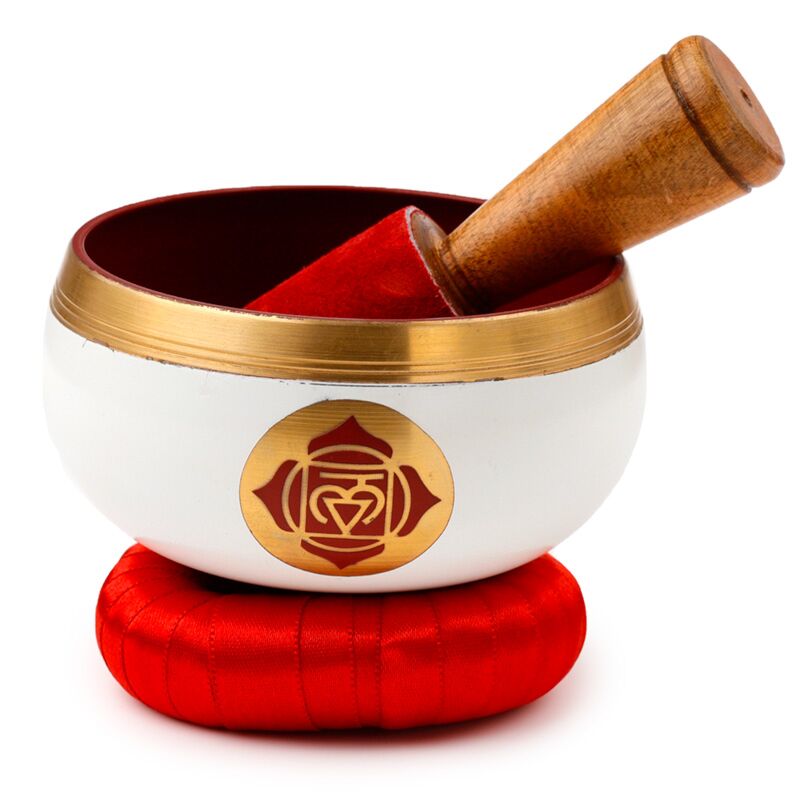 Singing Bowl Red Chakra with mango wood stick and cushion