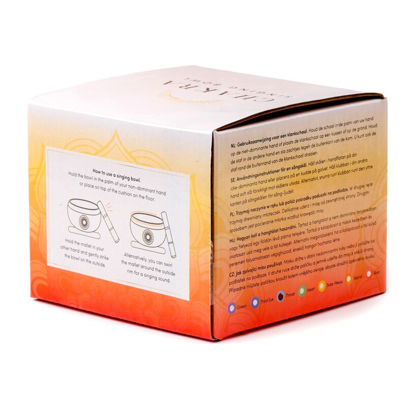 Singing Bowl Red Chakra with mango wood stick and cushion back of box