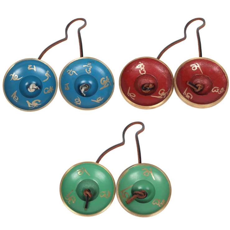 Tingsha in a Bag red blue and green finger cymbals underside