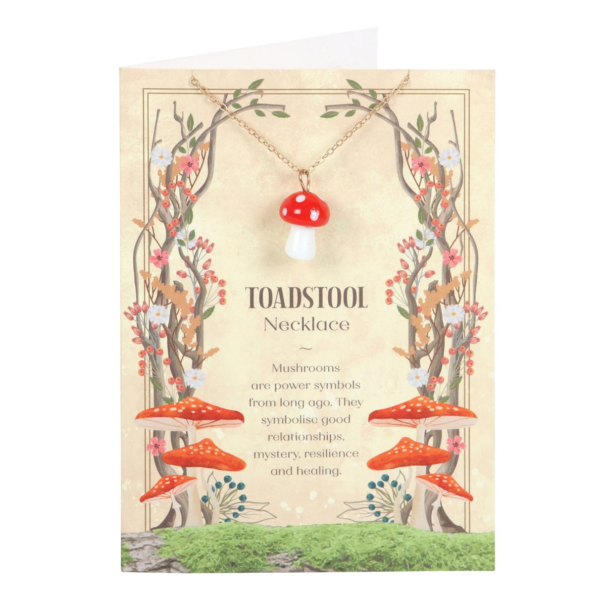 Toadstool Charm Necklace Greeting Card front