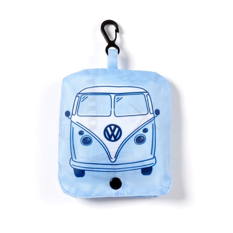 Foldable Reusable Shopping Bag Volkswagen VW T1 Camper Bus Blue Front
