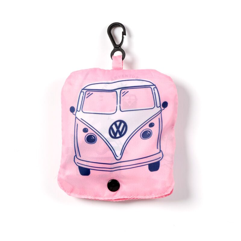 Foldable Reusable Shopping Bag Volkswagen VW T1 Camper Bus Pink front