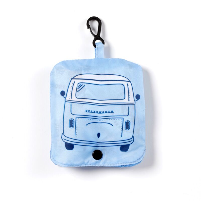 Foldable Reusable Shopping Bag Volkswagen VW T1 Camper Bus Blue back