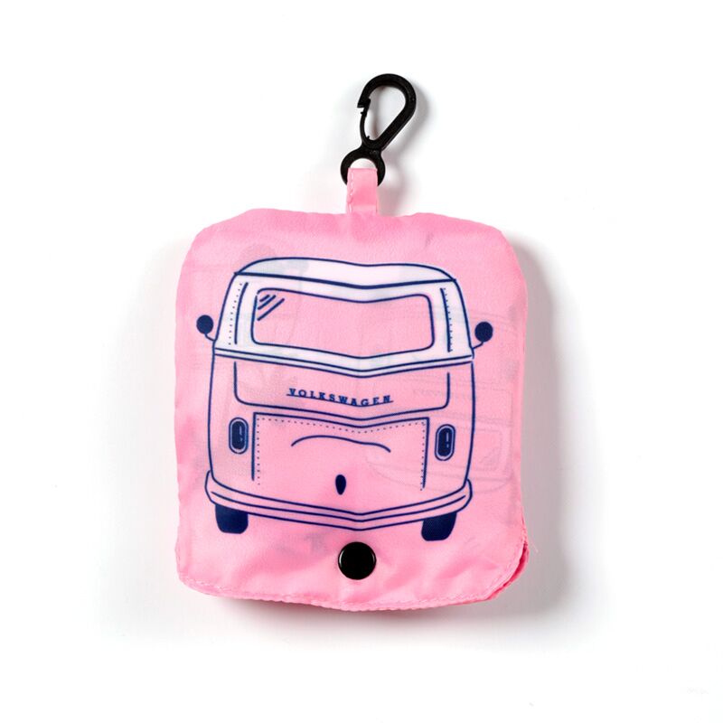 Foldable Reusable Shopping Bag Volkswagen VW T1 Camper Bus pink back