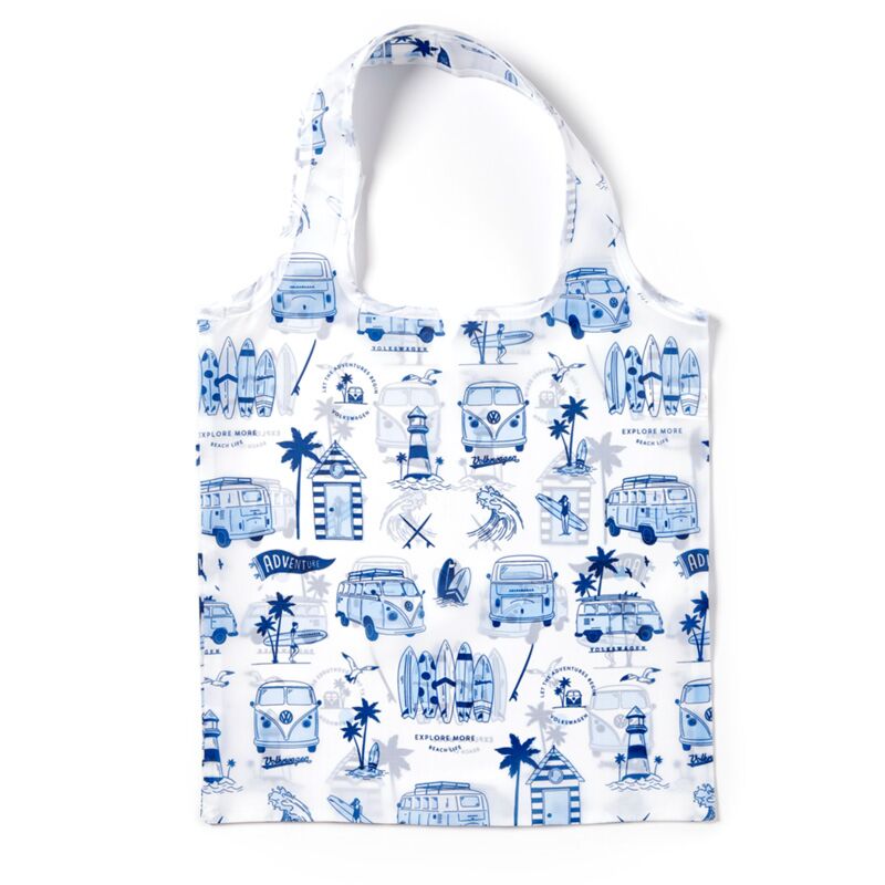 Foldable Reusable Shopping Bag Volkswagen VW T1 Camper Bus open blue