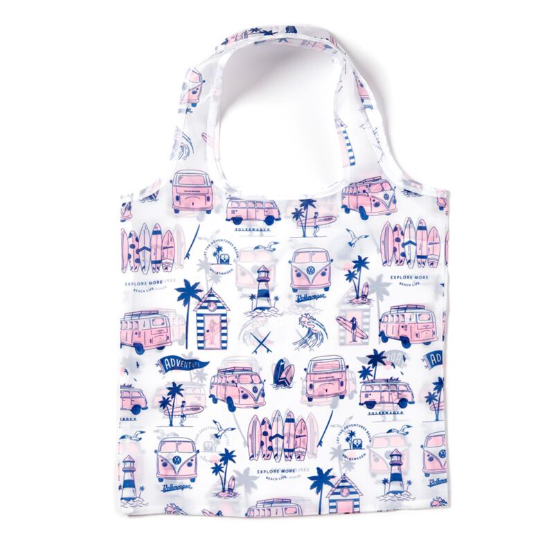 Foldable Reusable Shopping Bag Volkswagen VW T1 Camper Bus pink
