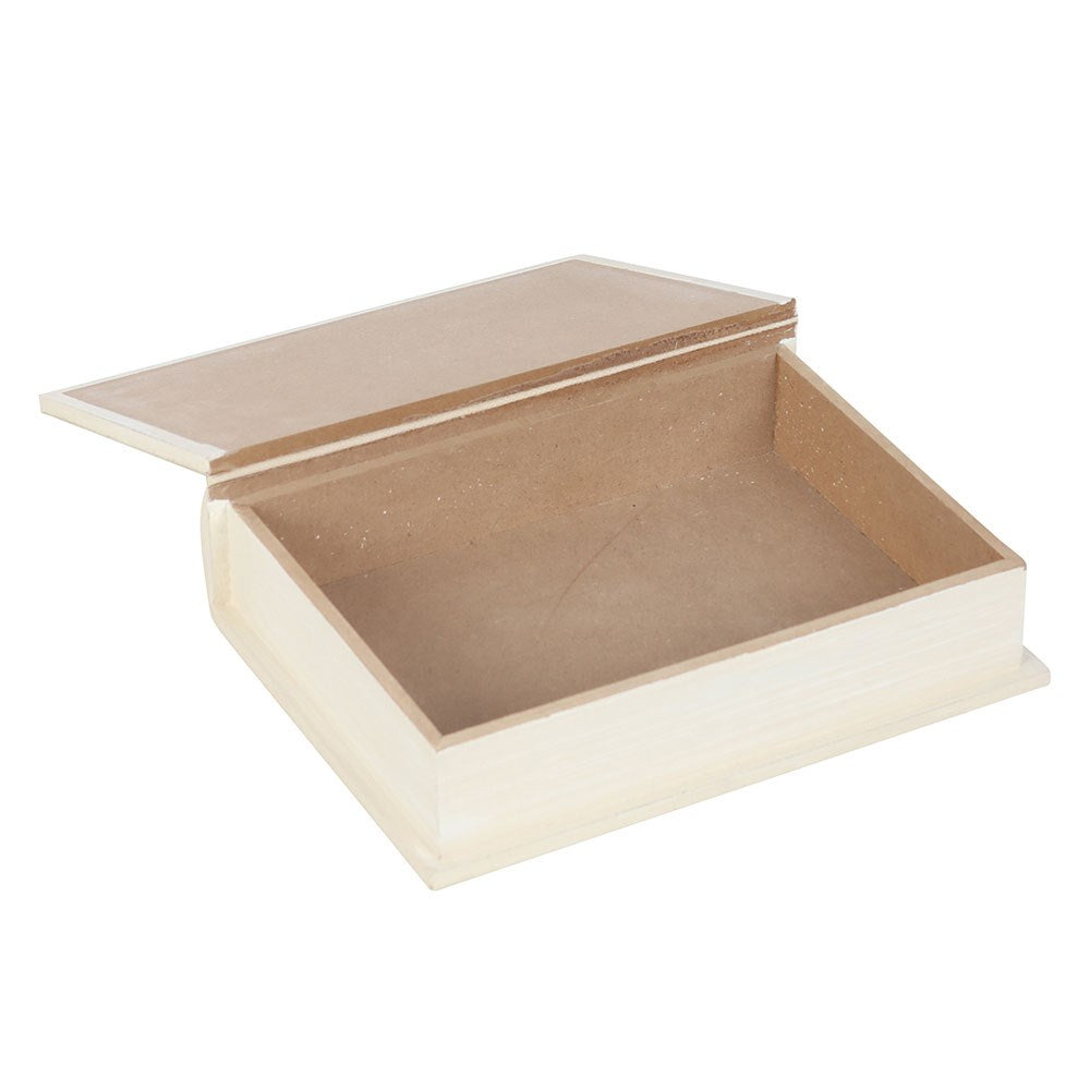 Wooden box with a lid on a white background