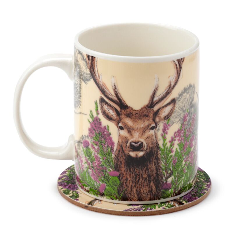 wild stag mug and coaster thistle