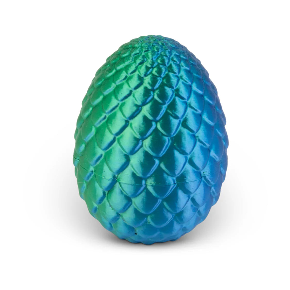 Blue and green dragon egg-shaped object on a white background