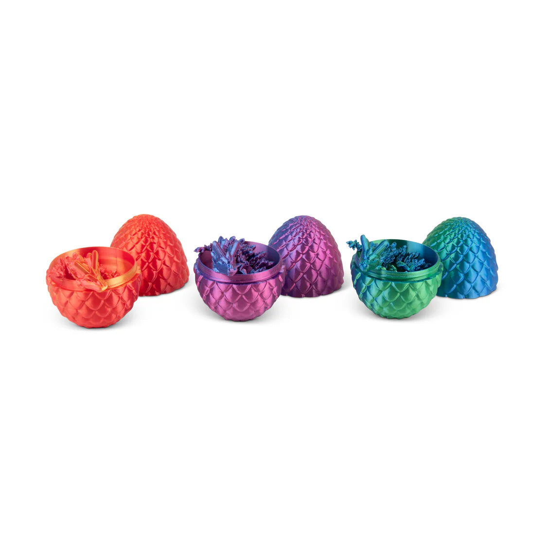 Set of colourful metallic eggs on a white background