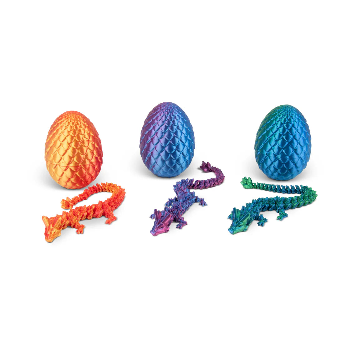 Colorful dragon eggs and dragons on a white background
