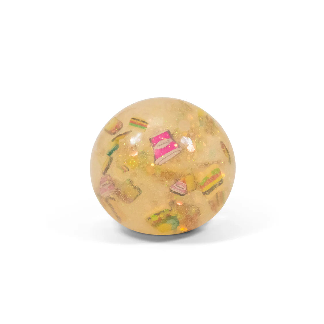 Round transparent ball with colorful illustrations on a white background