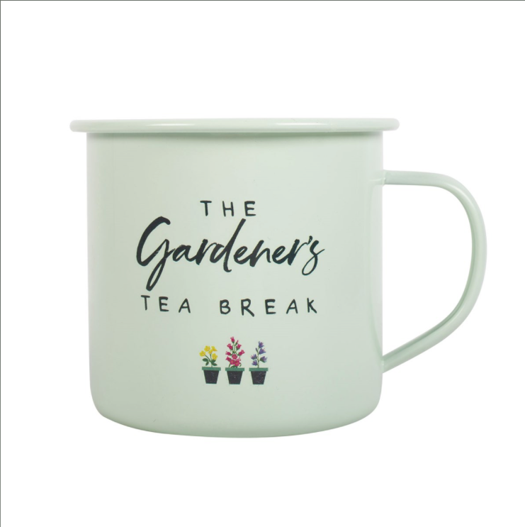 Gardener's Tea Break Enamel Mug Back