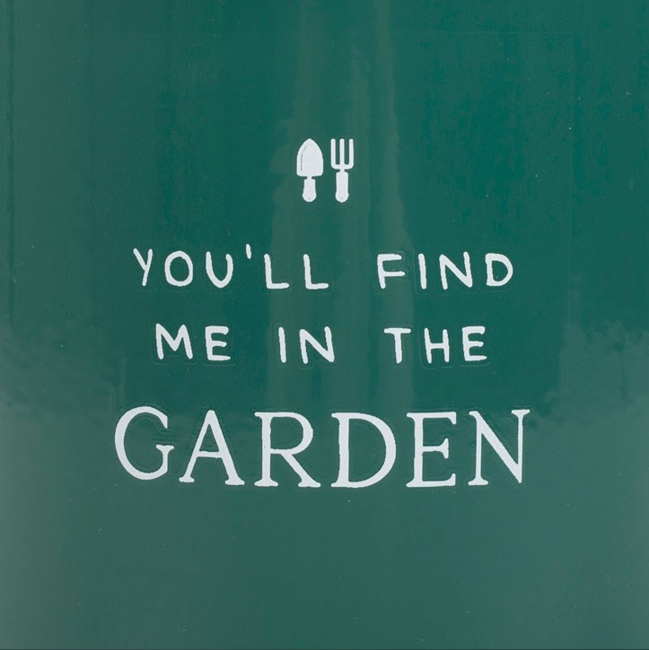 Gardeners Mug - Find Me In The Garden Green Enamel Mug close up