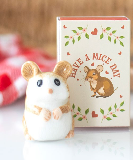 Ceramic Mice and Matchbox which says Have a Mice Day