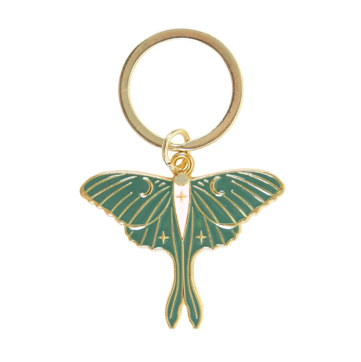 Luna Moth green and white enamel metal keyring