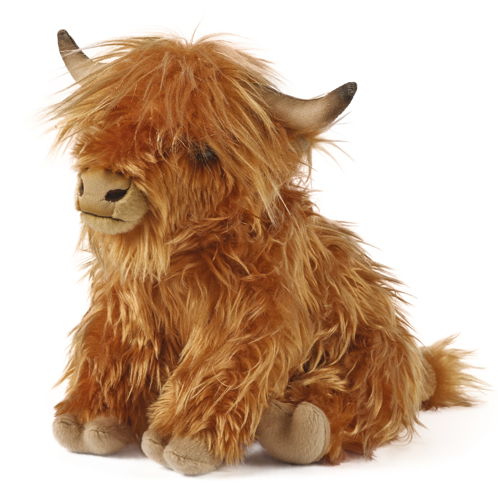 Plush toy highland cow on a white background