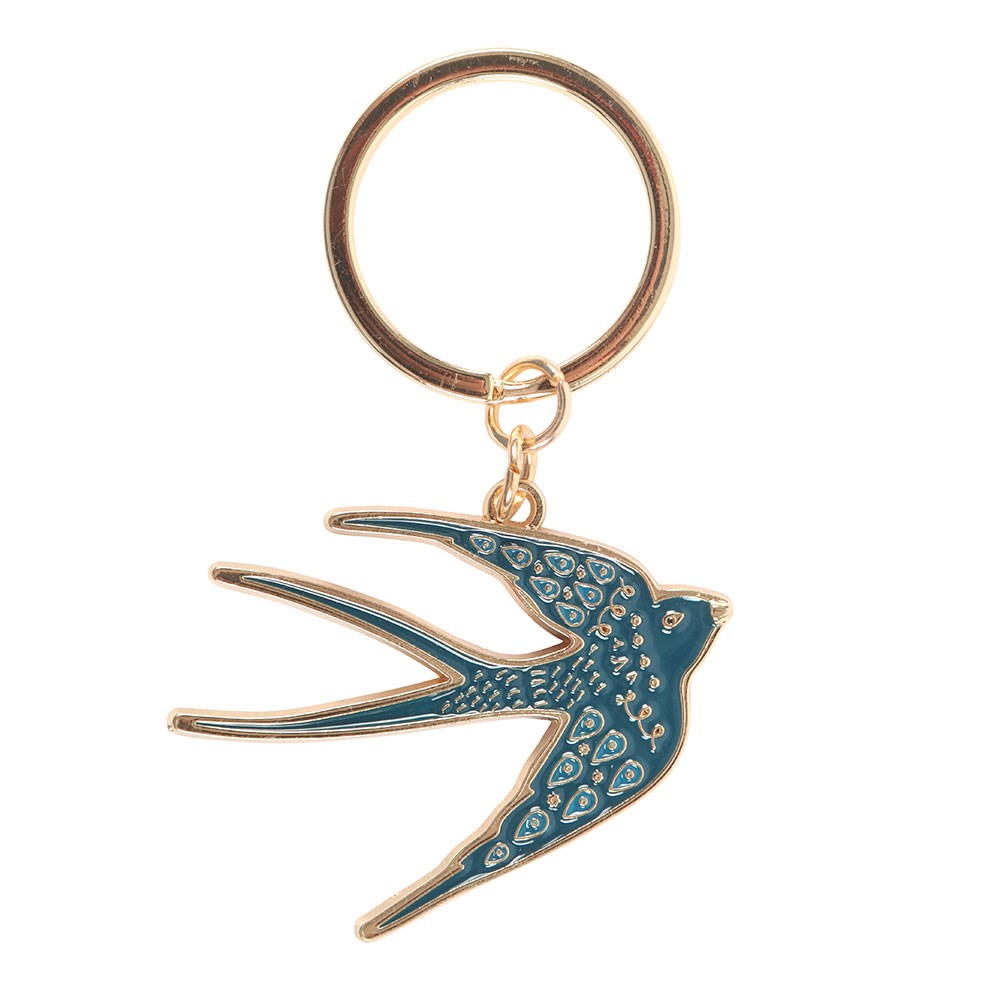 Keychain with blue bird design on a white background