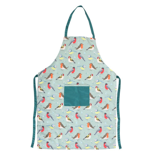 Apron with bird pattern on a light blue background
