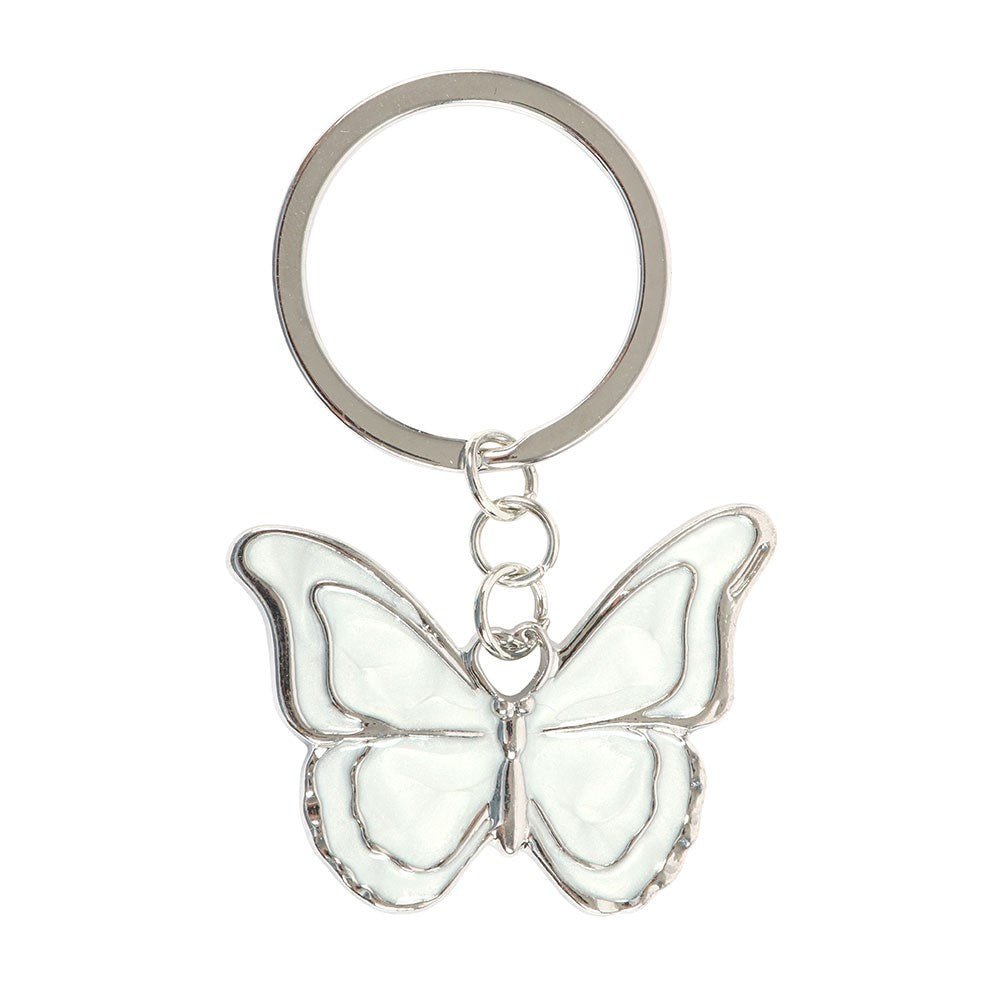 Butterfly-shaped keychain on a white background