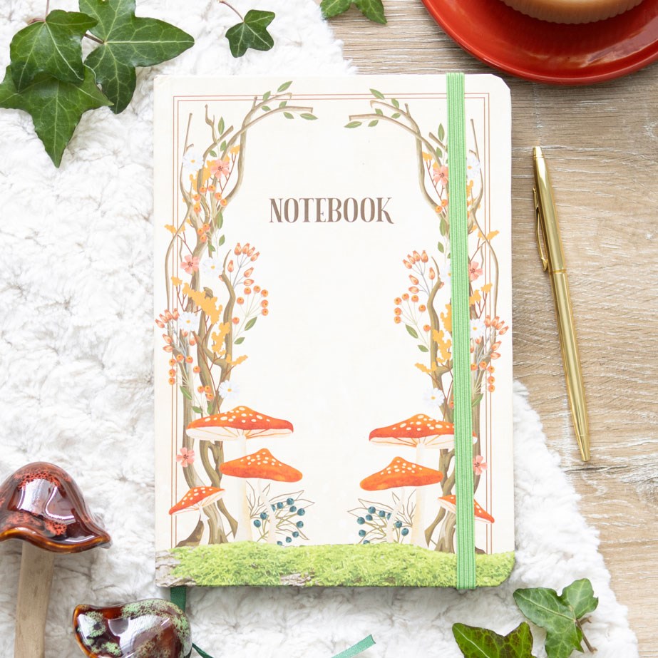 Mushroom covered notebook