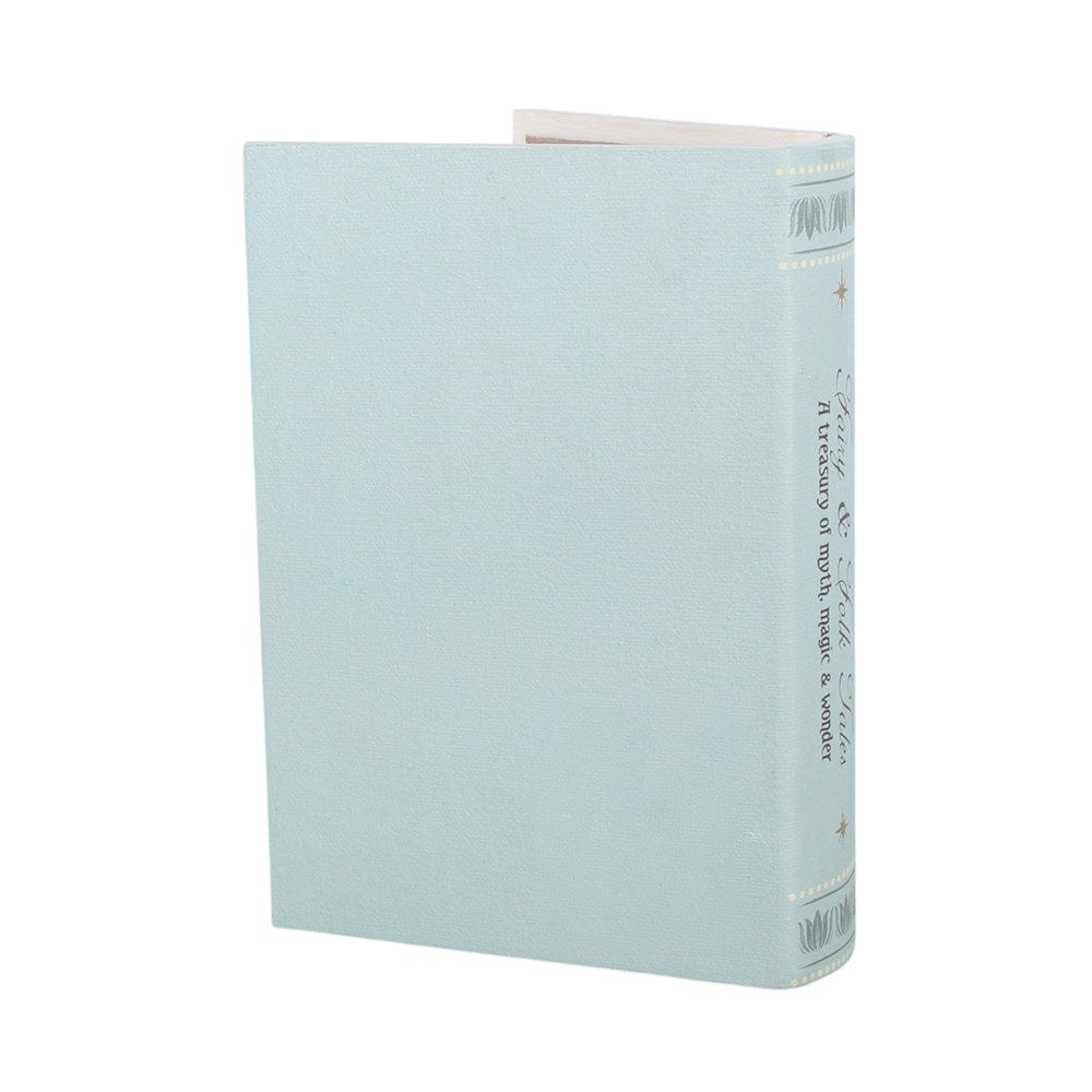 A light blue storage box book standing upright on a plain white background, showing the front cover and spine with small dark text and decorative line details.