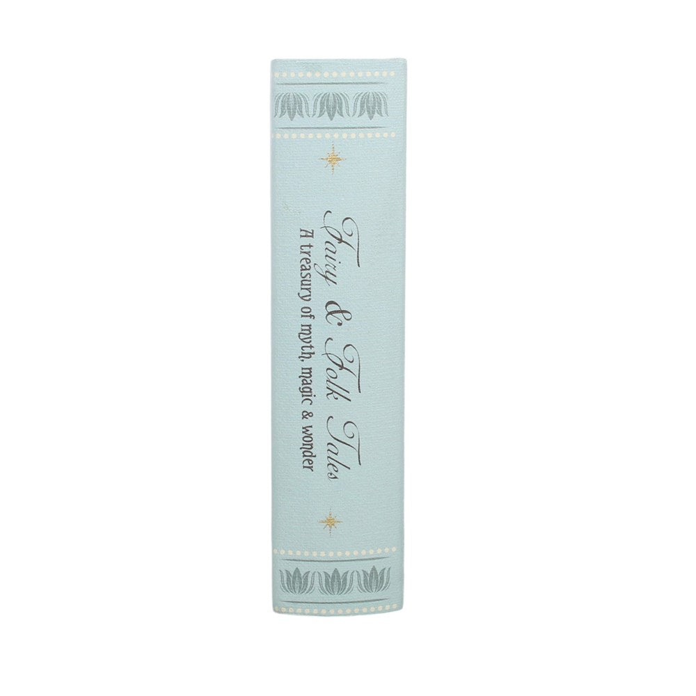 A light blue book-style box with decorative borders and the title Fairy and Folk Tales printed vertically in black script, shown on a plain white background.