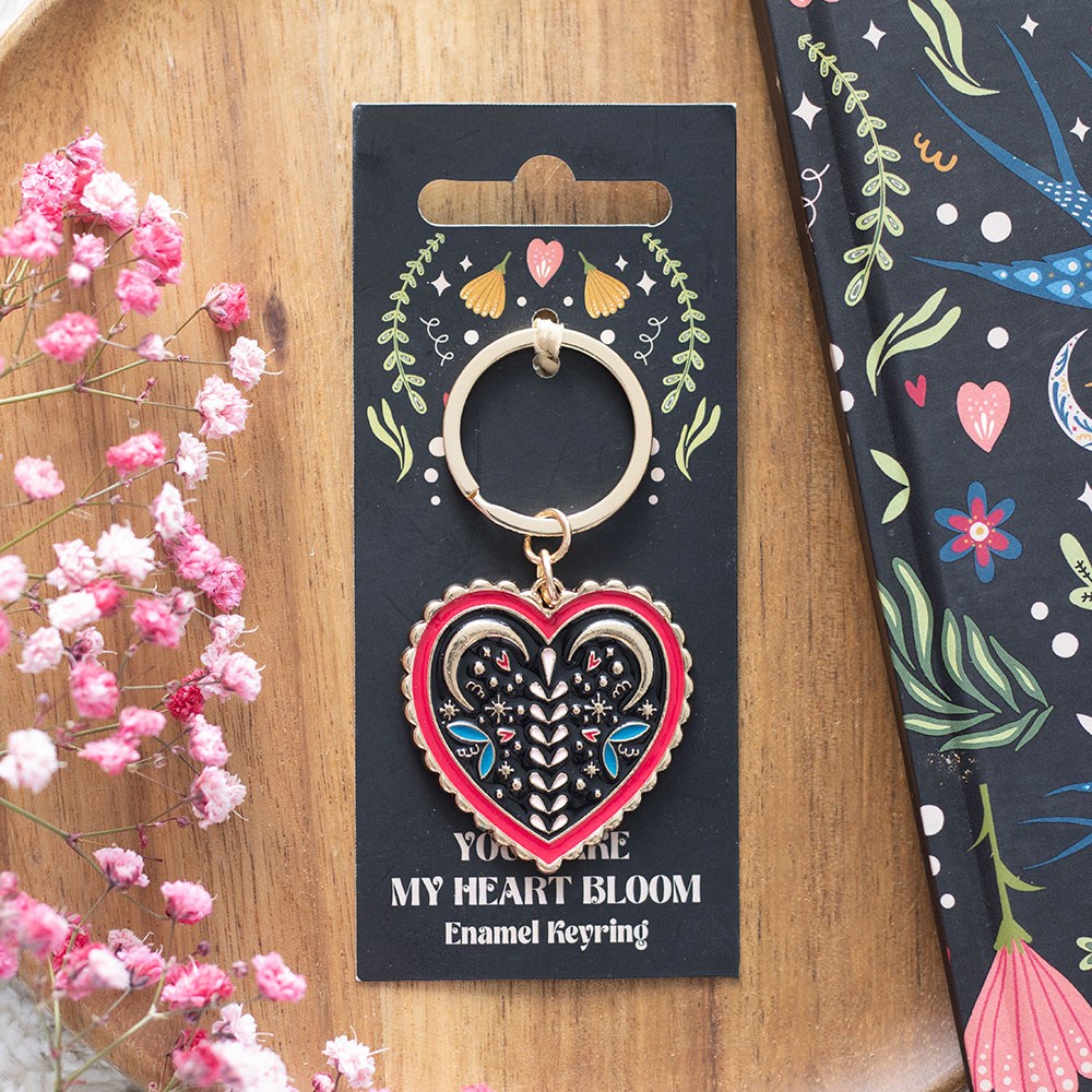 Folk art heart shaped keyring 