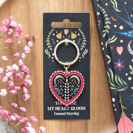 Folk art heart shaped keyring 