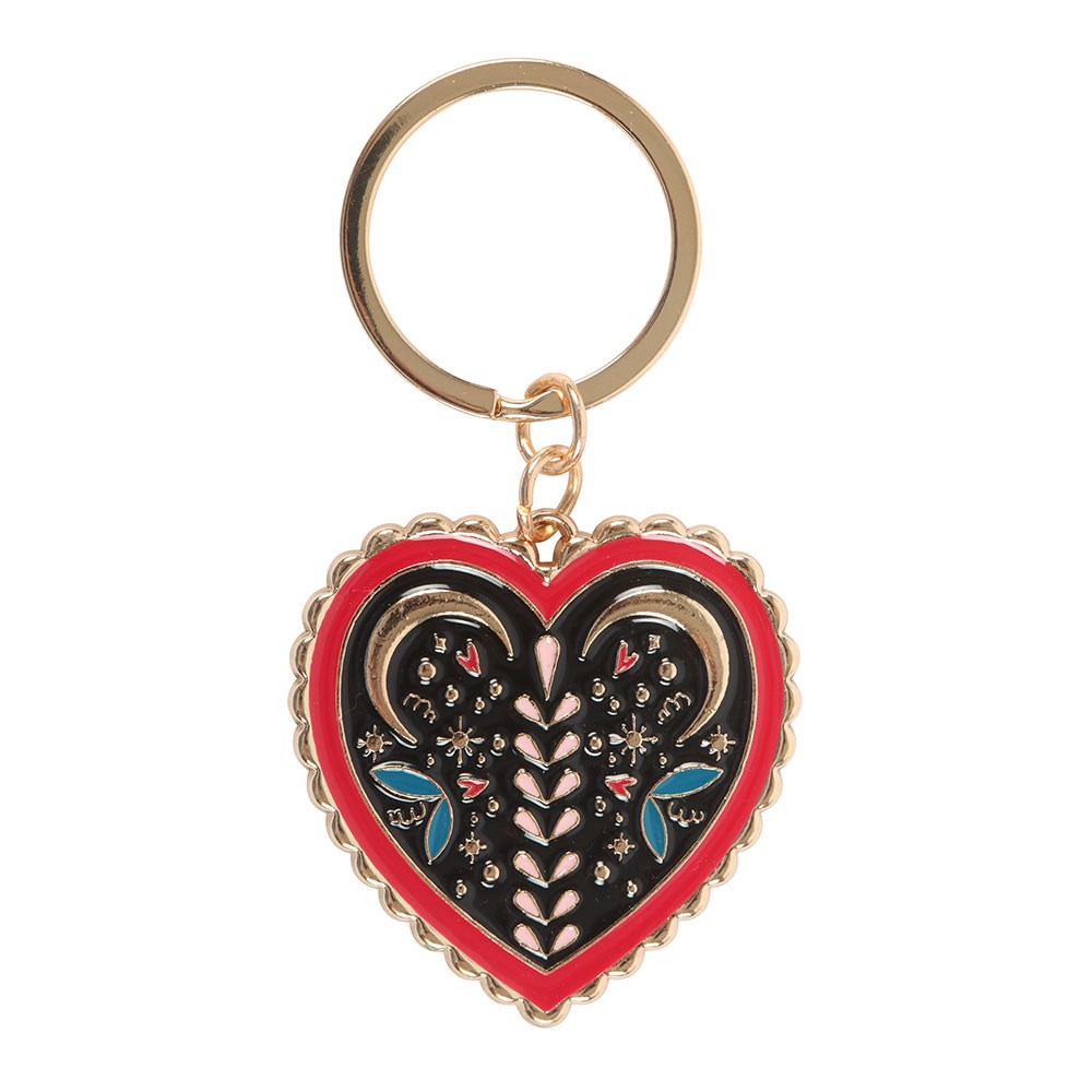 Gold toned enamelled heart shaped keyring