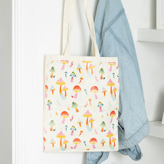 Tote bag with colourful mushroom pattern 