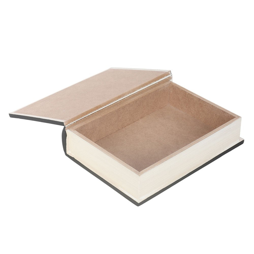 Inside of open Book storage box titled 'Ghost Stories to Tell in the Dark' on a white background