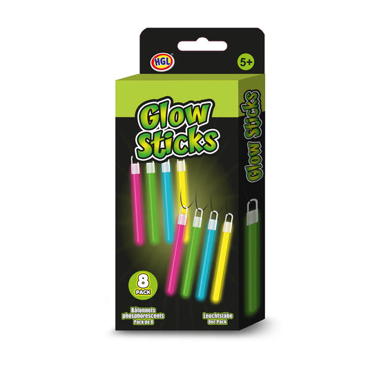 Pack of glow sticks with colorful packaging on a white background
