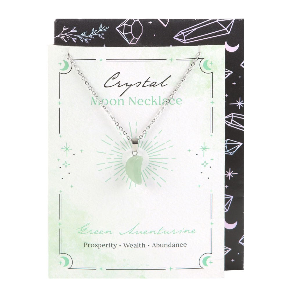 Green Aventurine Crystal Moon Necklace on Greeting Card with envelope