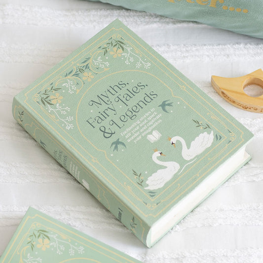 Book Box titled 'Myths, Fairy Tales & Legends' with decorative elements on a light background