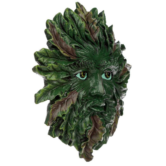 Green leafy man wall plaque with detailed facial features on a white background