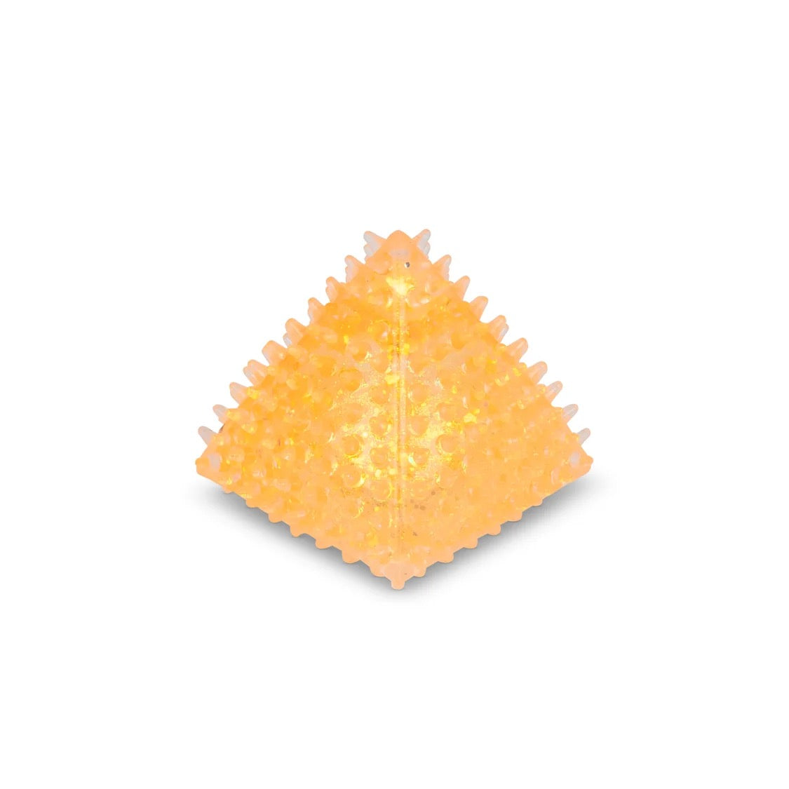 A orange pyramid-shaped Scrunchems Sensory Sugar Shapes with a textured, faceted surface, shown on a clean white background.