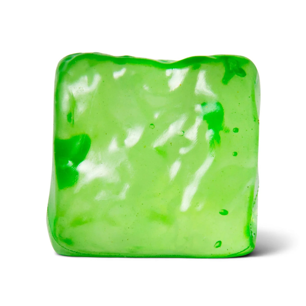 Green square Scrunchems Sugar Cube with a glossy finish on a white background